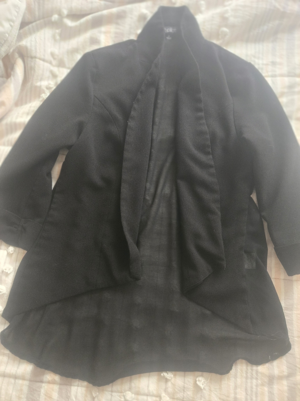 Black Women's Open Front Coatigan Jacket With Sheer Back